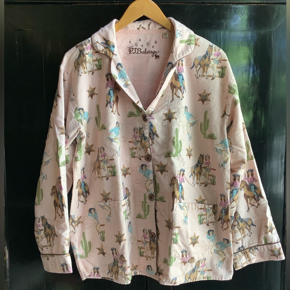 PJ Salvage Western Cowgirl Print Flannel Pajama Top Medium